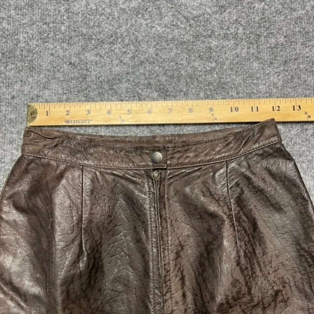 Glen Wood Womens Straight Skirt Brown Leather Knee Length Textured Slit Zipper 6 - Picture 9 of 10